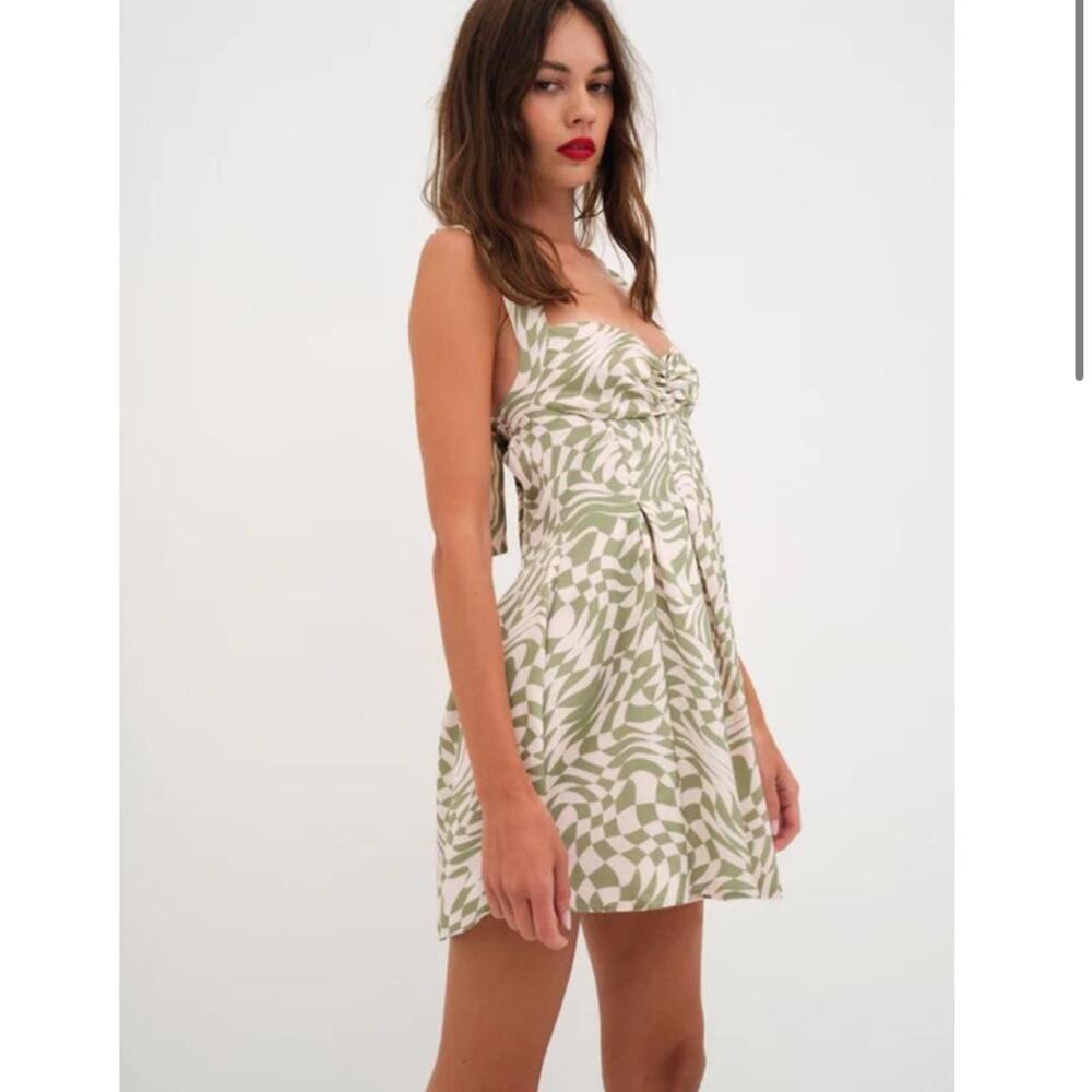 For Love and Lemons Sage Green Blush Pink Swirl August Mini Dress XS Fairy Retro